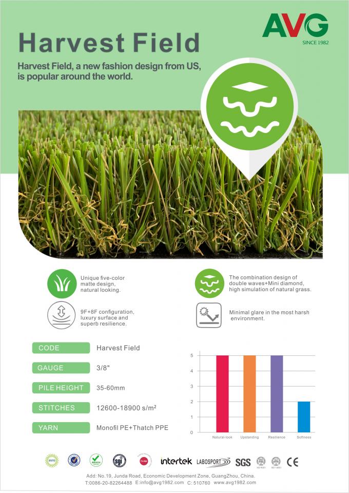 50mm High Density Green Grass Plastik Karpet Taman Lansekap 0