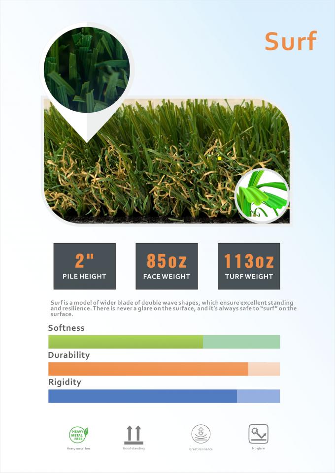 35mm Tinggi Taman Sintetis Rumput Buatan Ketahanan Yang Baik 0