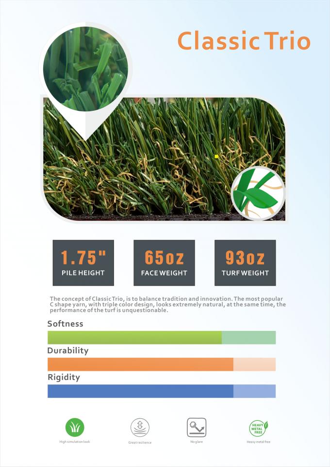 Taman Tampak Alami Karpet Rumput Buatan Komersial Rumput Sintetis Rumput ECO Dukungan 100% Dapat Didaur Ulang 0