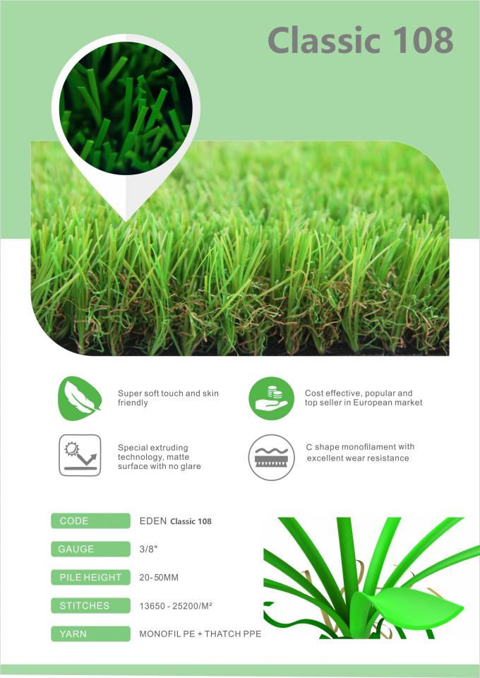 C Shape Curly PP Garden Artificial Grass Untuk Area Rekreasi Tinggi Tumpukan 50mm 0