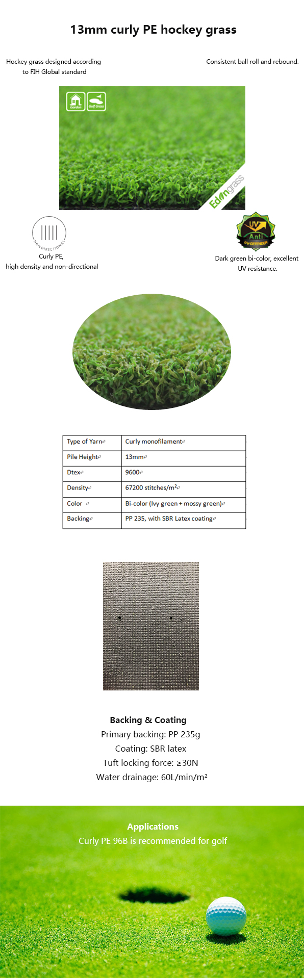 Puting Green Synthetic Lawn Golf Rumput Buatan Tinggi 13m Tahan Aus 0