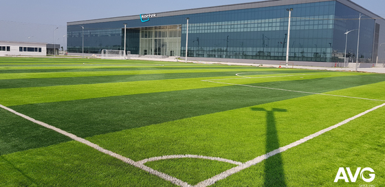 CINA Kekakuan Yang Baik 45mm Tinggi Sepak Bola Rumput Buatan Multi Arah Untuk Bola Bergulir pemasok