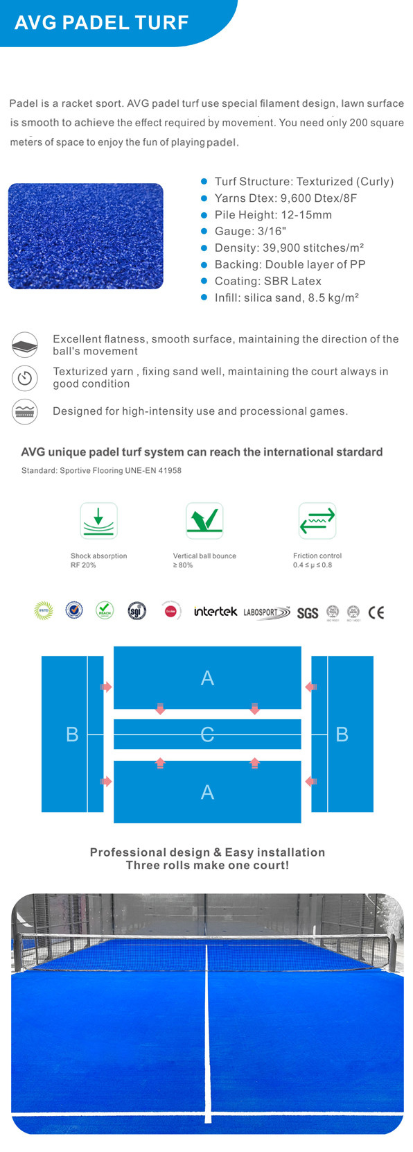 Rumput Lantai Olahraga Karpet Buatan Hijau untuk Lapangan Tenis Padel 0